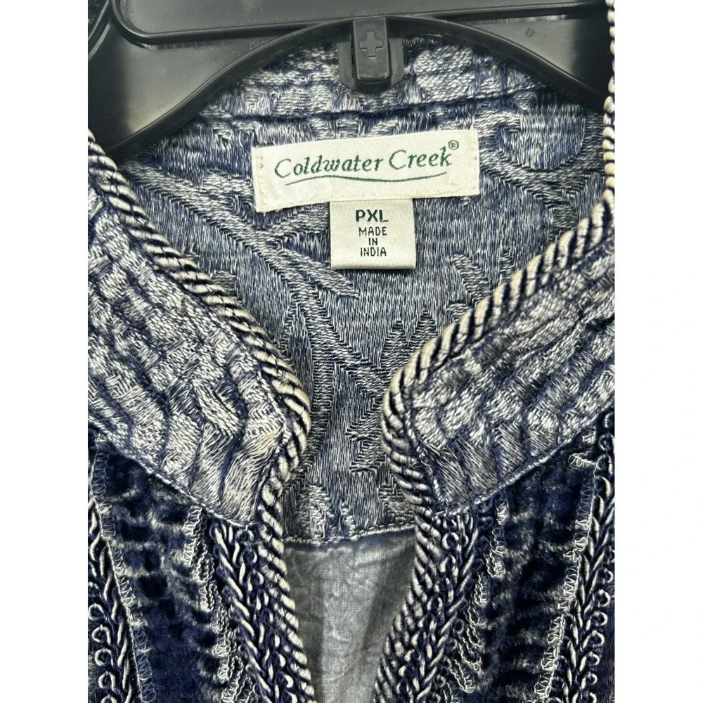 Coldwater Creek Blue Floral Embroidered Open Front Jacket Petite XL PXL - IW
